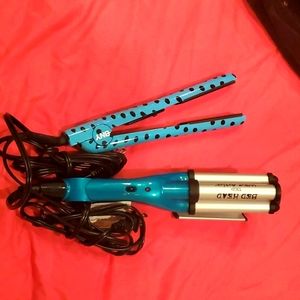 Teal and black hair straightener and bed head wave artist